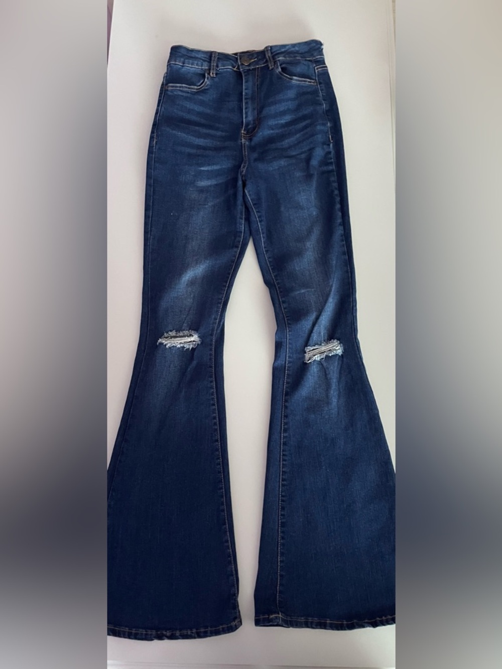 refuge Dark Blue Distressed Flare Jeans